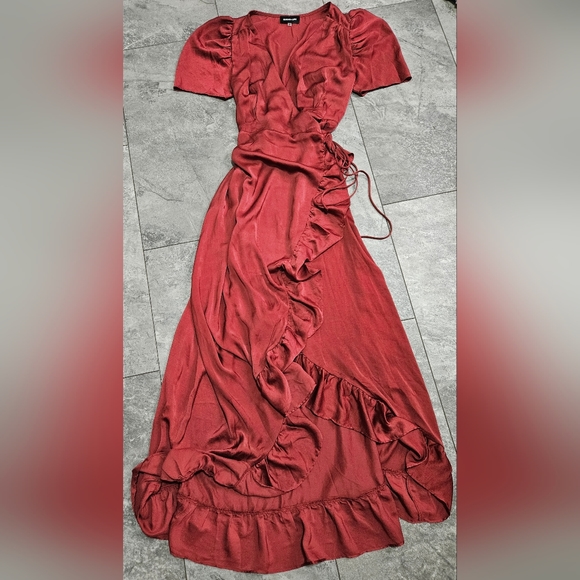 COPY - Sugar Lips Wrap Hi-Low Burgendy Dress M - Picture 2 of 3